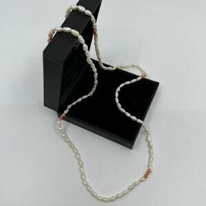 Freshwater pearl 32" Necklace w/ Gold and Coral Beads